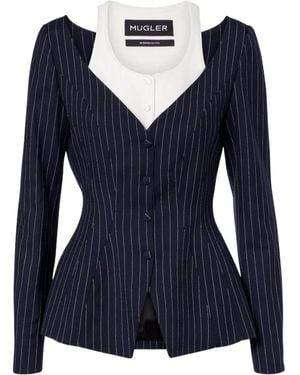 Mugler Striped Long-Sleeve Casual Jacket - Blue