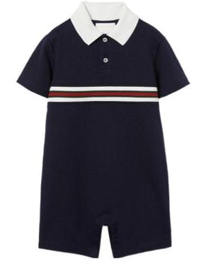 Gucci Striped Collared Romper - Blue