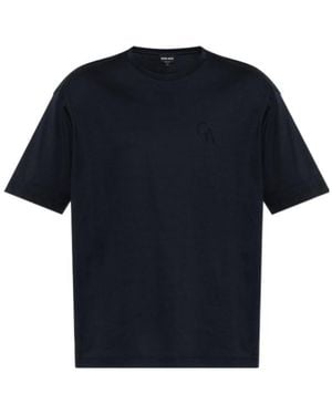 Giorgio Armani Logo Embroidered Crewneck T-Shirt - Blue