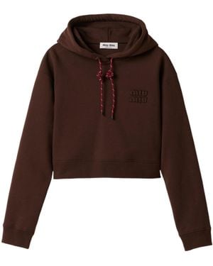Miu Miu Drawstring Cropped Hoodie - Brown