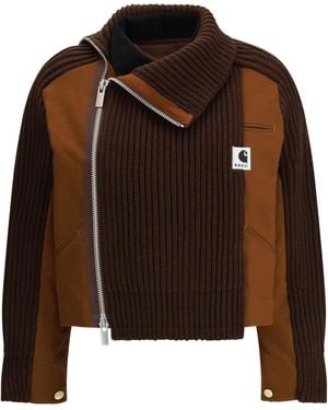 Sacai X Carhartt Wip Knit-Panel Layered Jacket - Brown