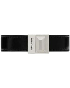 Saint Laurent Logo Engraved Stud Bracelet - White