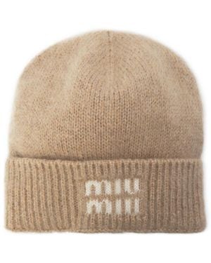 Miu Miu Rimmed Knitted Cold-Weather Cap - Natural