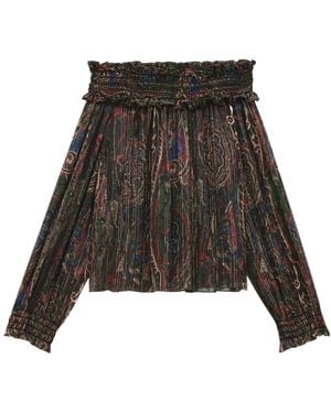 Saint Laurent Off-Shoulder Smocked Blouse - Brown