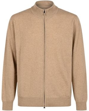 Canali Zip-Up Stand Collar Cardigan - Natural