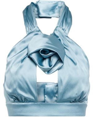 Alessandra Rich Ruched Satin Crop Top - Blue