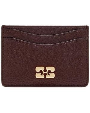 Ganni Logo Grained Card Holder Wallet - Purple