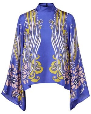 La DoubleJ Make An Exit Printed Silk Satin Blouse - Blue