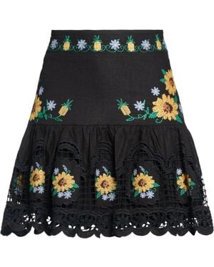 FARM Rio Floral Embroidered Umbrella Skirt - Black