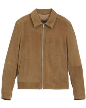 BOSS Long-Sleeve Leather Jacket With A Lapel Collar - Brown