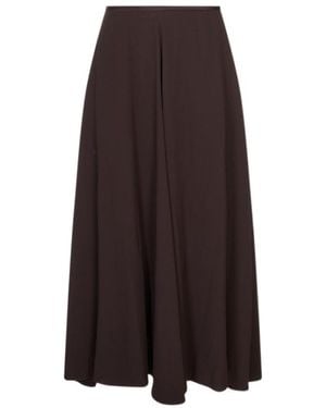 Agnona Satin-Trim Midi A-Line Skirt - Brown
