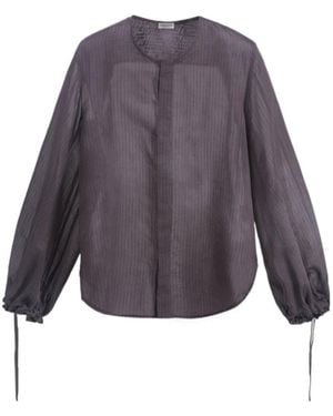 Roberto Collina Pinstripe-Pattern Puff-Sleeve Cotton Blouse - Purple