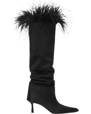 Alexander Wang Viola Feather-Trim Pointed-Toe Boots - Black