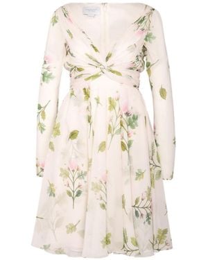 Giambattista Valli Gathered Floral-Print Silk Dress - Natural