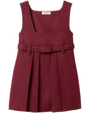 Miu Miu Waxed Double-Layer Wool Dress - Red