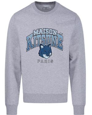 Maison Kitsuné Maison Kitsuné Logo Printed Crewneck Sweatshirt - Blue