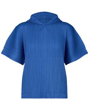 Pleats Please Issey Miyake Pleated Hooded T-Shirt - Blue