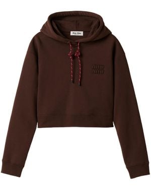 Miu Miu Drawstring Cropped Hoodie - Brown