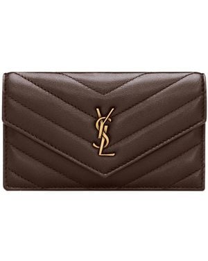 Saint Laurent Cassandre Fragments Flap Card Case - Brown