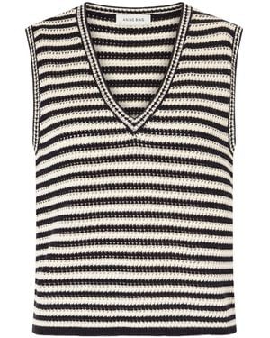 Anine Bing Lowen Striped V-Neck Vest - Black