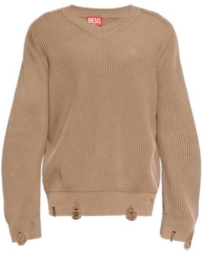 DIESEL Ribbed V-Neck Jumper - Natural