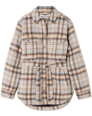 Veronica Beard Mikaela Belted Checked Flannel Jacket - Natural