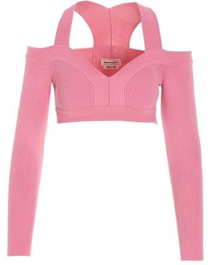 McQueen Cut-Out Detailed Cropped Top - Pink