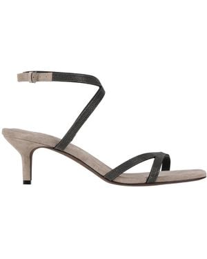 Brunello Cucinelli Simple Leather High Heel Sandals - Metallic