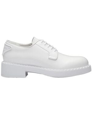 Prada Brushed-Leather Derby Shoes - White