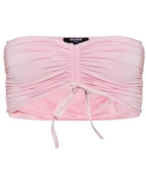 Balmain Ruched Bikini Top - Pink