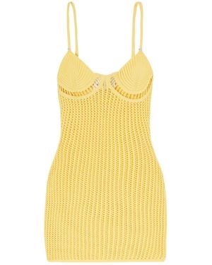 The Attico Crocheted Cotton-Blend Mini Dress - Yellow
