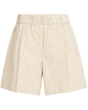 Brunello Cucinelli Techno Cotton Striped Seersucker Shorts With Monili - Natural