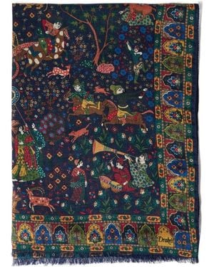 Drake's Fringed Scarf - Blue