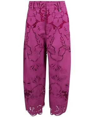 GIUSEPPE DI MORABITO Sangallo Floral-Detail Palazzo Trousers - Purple