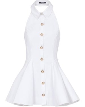 Balmain A-Line Backless Poplin Dress - White