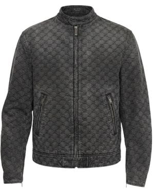 Gucci Gg Cotton Denim Jacquard Zip Jacket - Grey