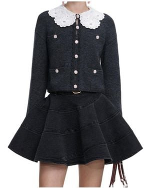 Self-Portrait Lace-Collar Button Cardigan - Black