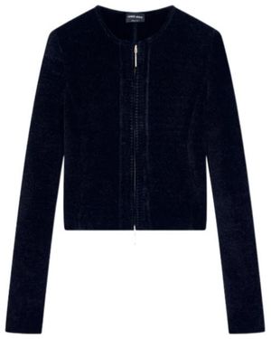 Giorgio Armani Blazer Jackets Slim Fit Chenille Crew Neck Metal Zip - Blue