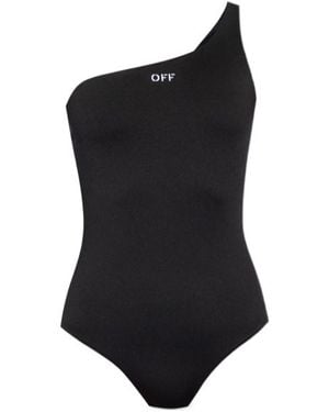 Off-White c/o Virgil Abloh Logo Printed High-Cut Swimsuit - Black