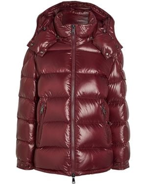 Moncler Shiny-Faced Hooded Short Down Jacket - Red