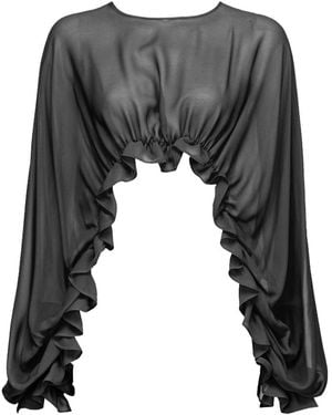 Pinko Sheer Ruffled Chiffon Sleeved Scarf - Gray
