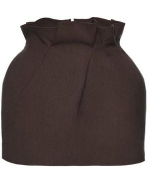 Magda Butrym Mini Linen Skirt With Ruffled Waist - Brown