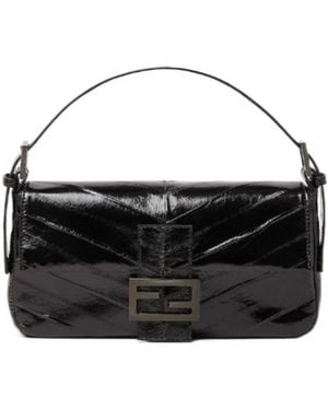 Fendi Baguette Leather Tote Bag - Black