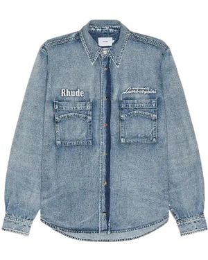 Rhude X Automobili Lamborghini Long-Sleeved Denim Shirt - Blue