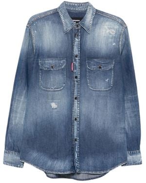 DSquared² Canadian Distressed Denim Shirt - Blue