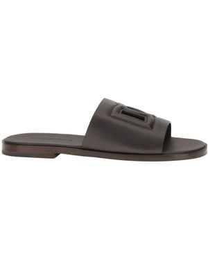 Dolce & Gabbana Logo Embossed Slides - Brown
