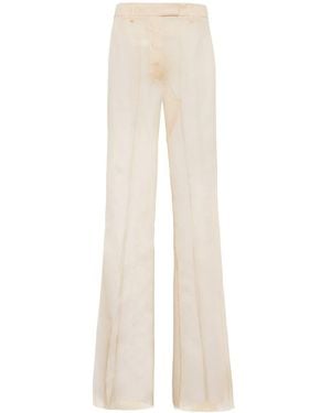 Prada High-Waist Tonal Stitch Flared Pants - White