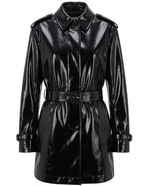 Gucci Velvet Effect Leather Trench Coat - Black