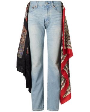 Junya Watanabe Scarf-Detailed Fringed Mid-Rise Straight-Leg Jeans - Blue