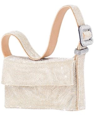 Benedetta Bruzziches Crystal-Embellished Buckle Shoulder Bag - White